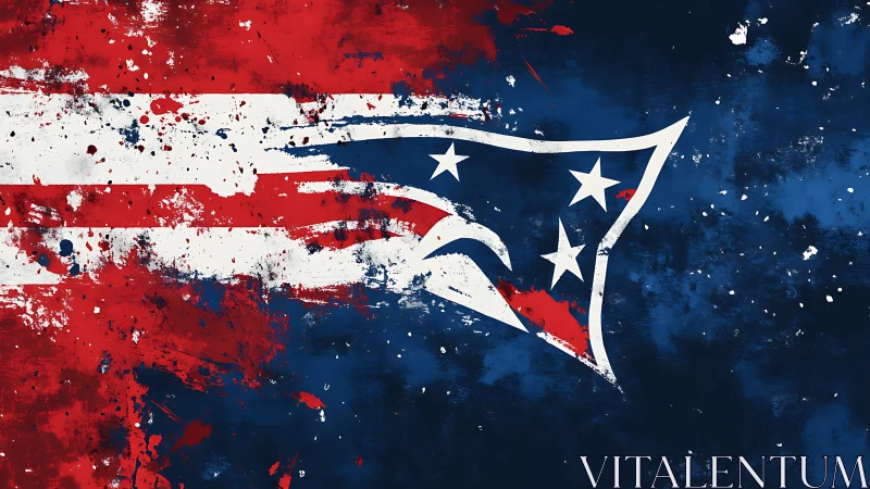 Patriot head emblem bursts through distressed tricolor field