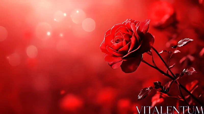 Deep Red Rose with Bokeh Atmospheric Illumination.