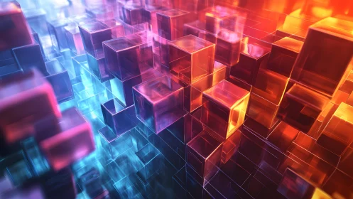 Vibrant 3D Glass Cubes in Abstract Digital Art Style.