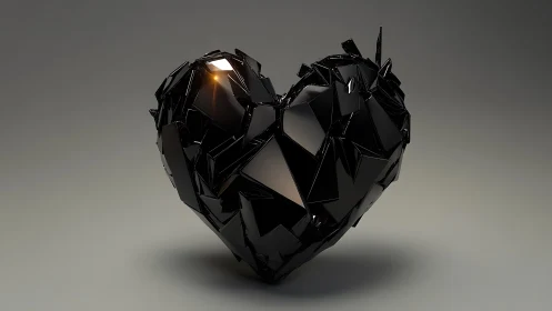 Faceted Black Heart Form with Crystalline Geometry