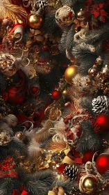 Opulent Christmas foliage with red baubles and gilded accents.