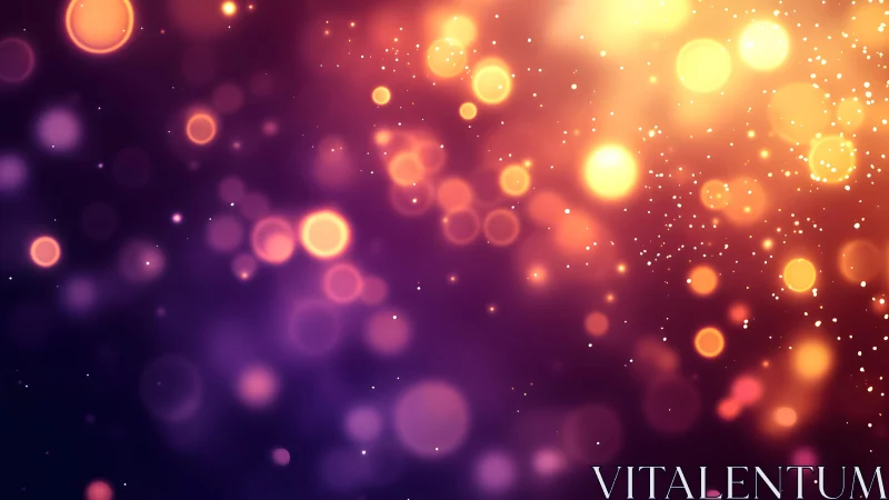 Glowing Abstract Bokeh Lights on Purple and Orange Gradient Background.
