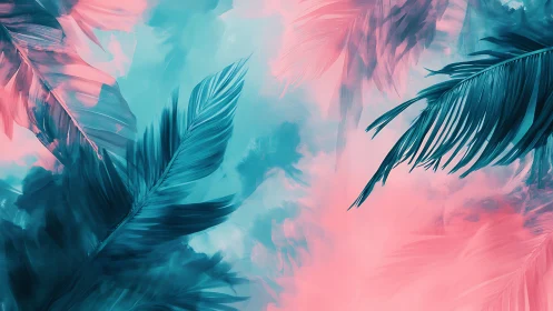 Bicolor palm frond abstraction with cyan-magenta atmospheric field.