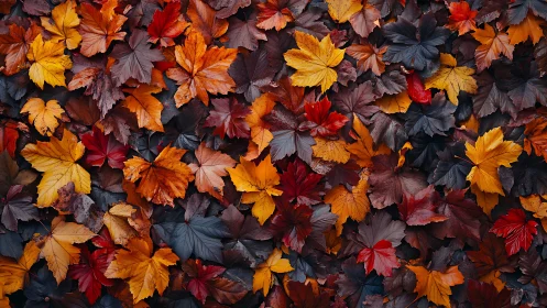 Overlapping autumn leaves create dense warm-toned carpet