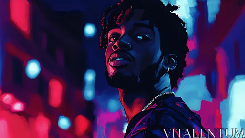 Neon-drenched nightwalker in electric magenta and cyan glow.