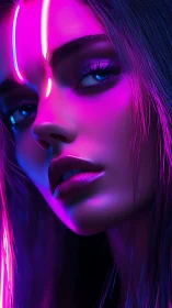 Neon-lit cyberpunk female portrait with magenta rim lighting