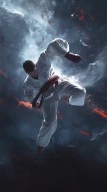 Skyborne karate striker carving comets through stormlight.