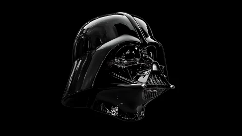 Black sci‑fi helmet rendered as reflective 3D object.