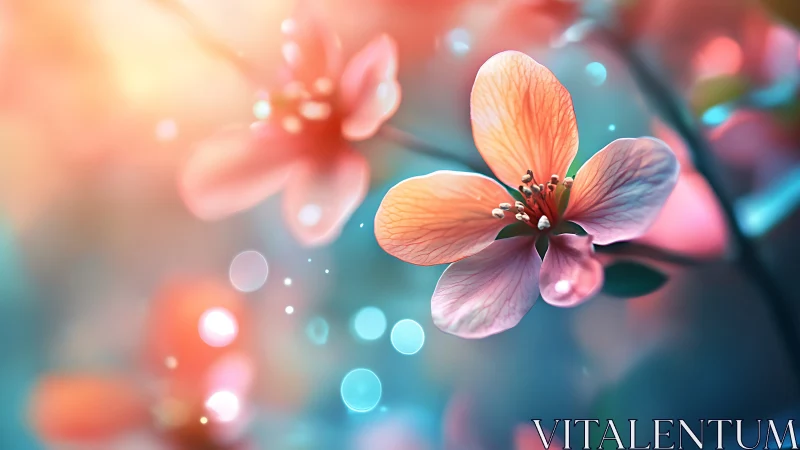 Soft-focus digital close-up of glowing peach flower.