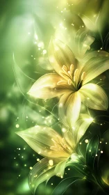 Luminescent Lily Composition with Ethereal Light Particles.