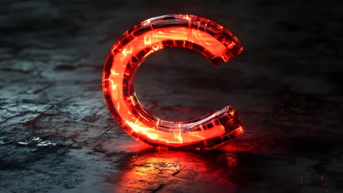 Futuristic glowing red letter C on dark textured background.