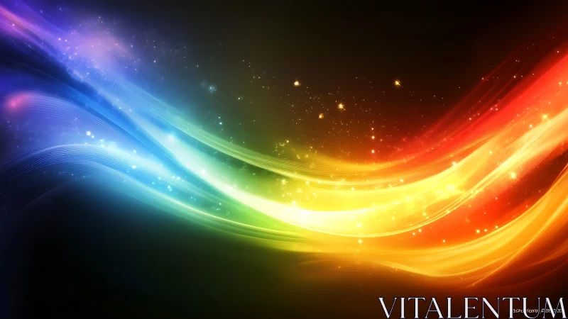 Prismatic light waves sweeping across a starry cosmos.