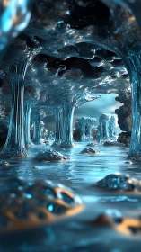 Crystal tide caverns melt into a luminous liquid forest.