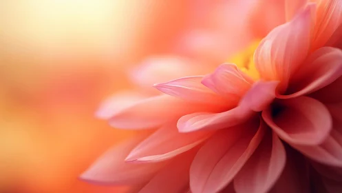 Soft pink flower petals glow in warm, dreamy light