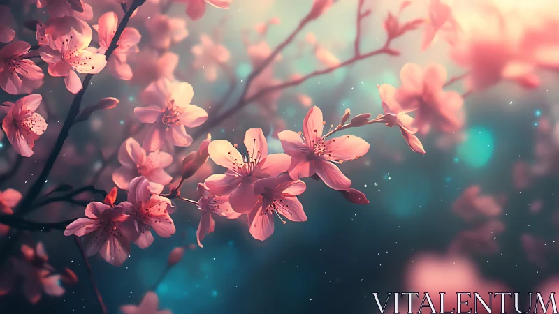 Pink Cherry Blossoms with Bokeh Depth of Field and Particle Effects