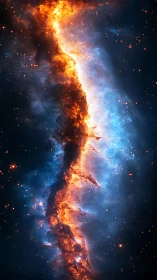 Cosmic fire and ice river winding through deep space.