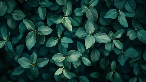 Top-down botanical study isolates teal-toned elliptical leaves