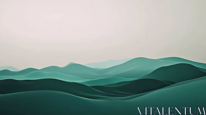 Soft teal dunes roll under a pale, tranquil horizon sky