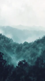 Misty Mountain Landscape with Layered Forests.
