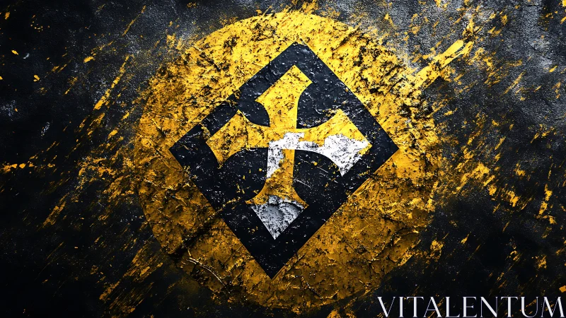 Industrial emblem on distressed yellow textured field.