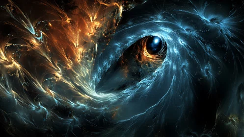 Cosmic dragon eye swirls through blazing nebula currents.