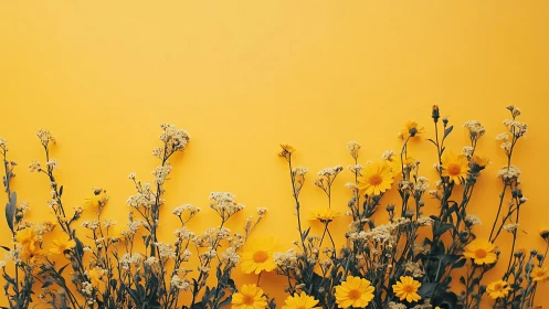 Yellow flowers arranged against monochrome yellow background