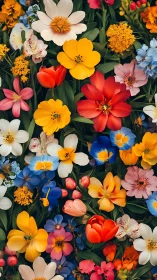 Vibrant Garden Blooms: Densely Planted Flower Arrangement.