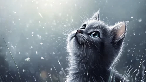 Arctic Feline Contemplation: Snowy Gaze and Winter Ethereal Light