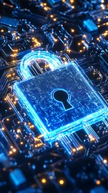Glowing circuit lock icon visualizes encrypted data security