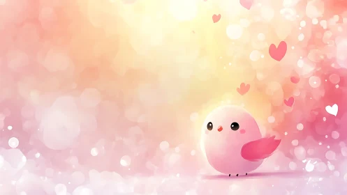Stylized Pink Bird Character with Heart Elements