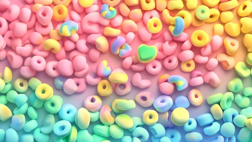 Multicolored abstract soft shapes in pastel gradient field.