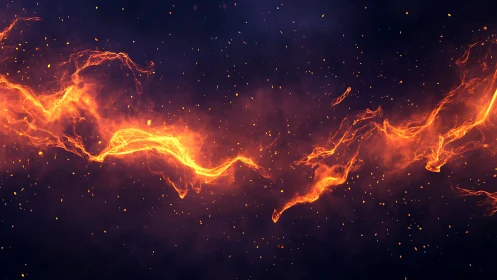 Digital render of plasma energy waves flowing across dark space.