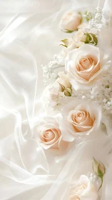 Champagne Rose Bouquet with Sheer Silk Fabric Arrangement.