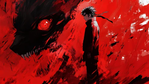 Hostile chakra apparition encircling lone shinobi silhouette.