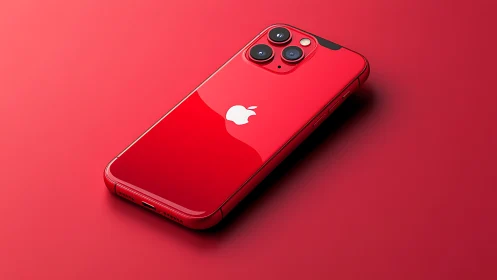Red iPhone 12 Pro Max with Triple Camera Array on Monochromatic Background