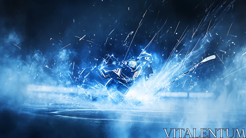 Dynamic Ice Hockey Player Executing Explosive Kinetic Action