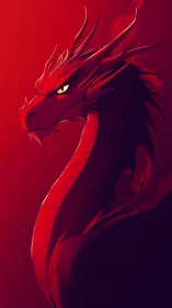 Scarlet dragon portrait emerges from a blazing red haze