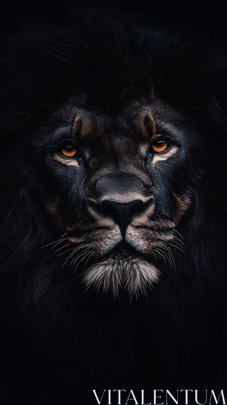 Midnight lion gaze blazing through the velvet darkness.