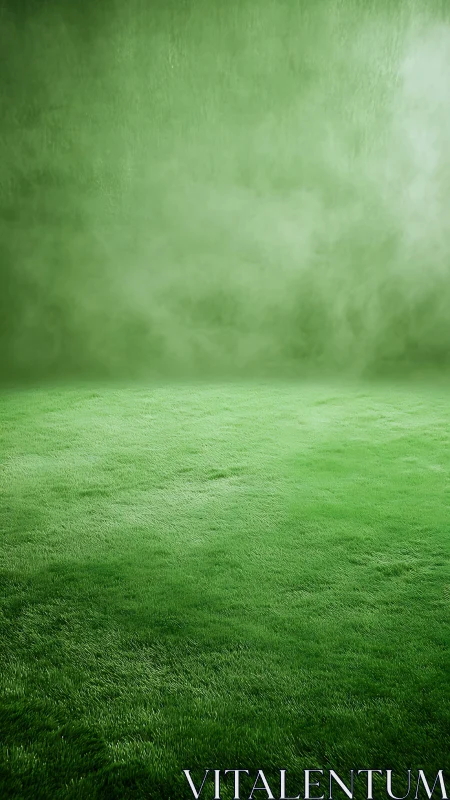 Green grass field with foggy atmospheric background gradient.