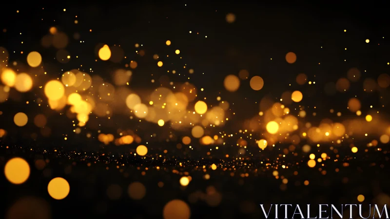 Glowing Golden Bokeh Lights Over Dark Background, Abstract Style.