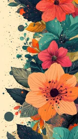 Botanical illustration merges layered floral composition with organic splatter technique