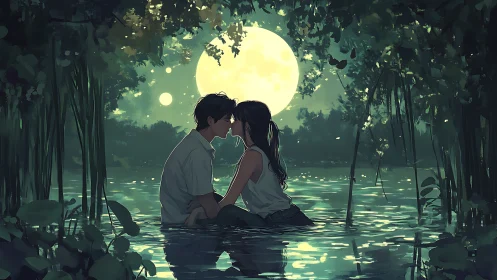 Moonlit Romance in the Swampy Waterscape.