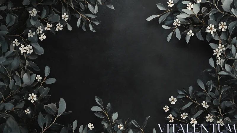 Monochromatic Floral Composition with Botanical Framing Elements.