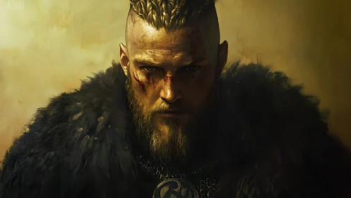 Battle-worn Viking warrior rendered in dramatic digital chiaroscuro