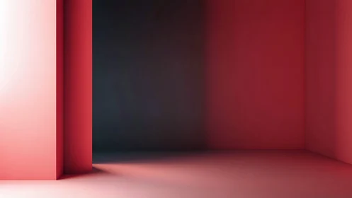 Red geometric interior space shows strong directional lighting