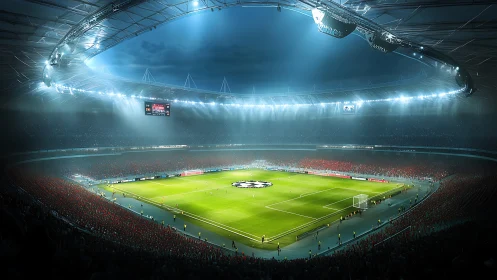 Stadium lights glow as a packed football arena comes alive