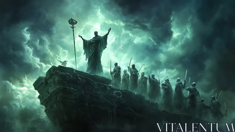 Stormlit necromancer commanding spectral blade legion.