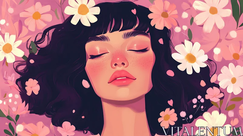 Daydreaming bloomchild adrift in a pink petal reverie.