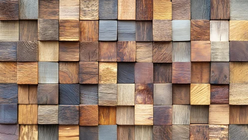 Textured Wooden Cube Wall Art in Natural Rustic Style.