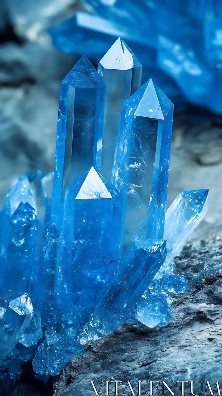 Luminous blue crystal cluster rendered in photorealistic macro